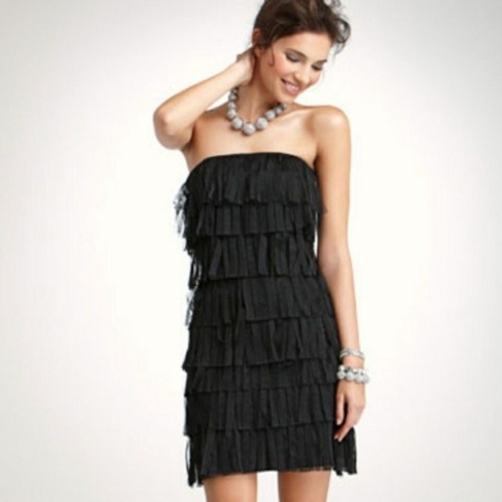 Ann Taylor Strapless Fringe Tulle Mini Dress Women 6 Cocktail Party LBD Flapper